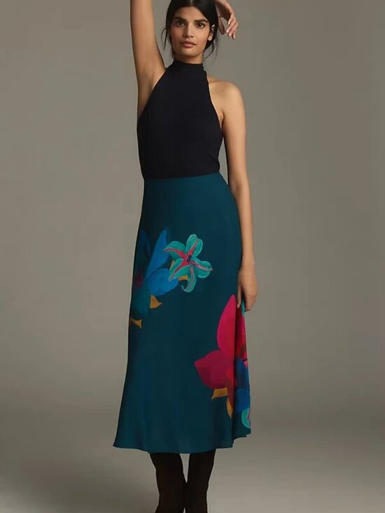 FARM Rio Dresses & Skirts - New Farm Rio x Anthropologie Slip Midi Skirt Blue Green XL NWT
